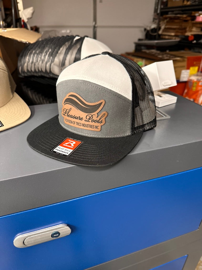 FLAT BILL Custom Leather Patch Hats Laser Engraved Logo on 