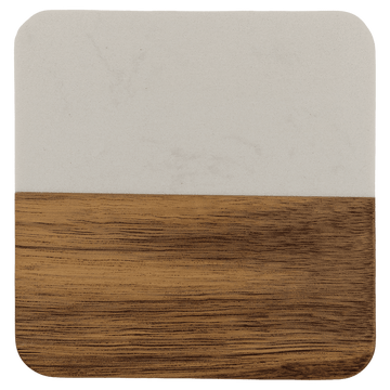 4" x 4" Acacia with White Marble Accent Square Coaster (4 Pack)
