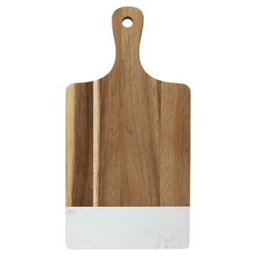 13 1/2" x 7" Acacia Wood with Black or White Marble Accent Paddle Shaped Cutting Board